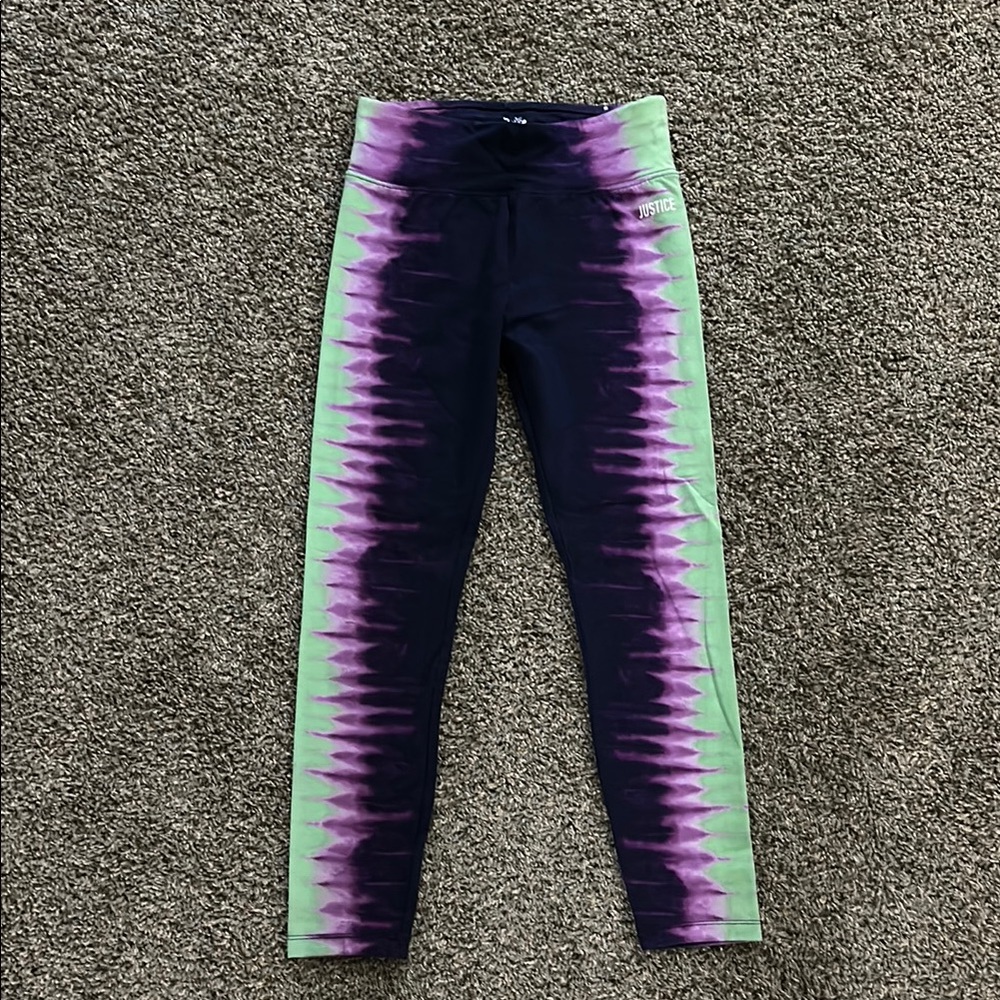 Justice Purple and Green Leggings with Tie-Dye Design